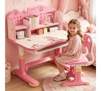 Bureau pour enfant avec chaise - Bureau fonctionnel réglable en hauteur avec dossier, plateau de table élargi, support de livre et tiroir, bureau d'apprentissage ergonomique pour enfants à partir de 3
