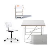 Bureau pour enfant avec plateau blanc - 120 x 70 cm - Armature de bonhomme blanc + chaise de bureau Mr. Square + container pour enfants Fixx avec porte-stylos - Richard Lampert Meubles