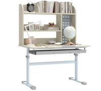 AIYAPLAY Bureau pour Enfants, Table d'étude réglable en Hauteur avec Plateau inclinable, clapier, tiroir, étagère de Rangement, Panneau perforé, pour Lire, Dessiner, étudier, de 3 à 12 Ans, Naturel