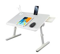 Bureau pour lit, table de lit réglable pour ordinateur portable, table pliable pour ordinateur portable avec ventilateur USB, lampe et tiroir de rangement, large bureau antidérapant, plateau de lit