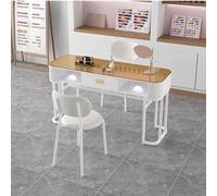 Bureau professionnel pour nail art avec plateau en verre et tiroirs - Table de manucure pour spa et salon - Poste de travail de technicien des ongles en bois - Équipement d'ongles pour services de
