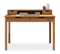 IDIMEX Bureau Raul L 114 cm en Bois Massif Coloris chêne avec Quatre tiroirs et Une Niche de Rangement réhausse écran intégrée idéal pour Petit Espace et Bureau à Domicile