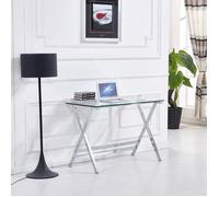 Bureau rectangulaire 110x55 cm en verre trempé transparent, bords arrondis