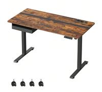 Bureau Réglable En Hauteur Électrique, Bureau 60 X 140 Cm, Réglable En Continu, Fonction Mémoire 4 Hauteurs, Vintage Brun-Noir Noir