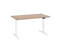 Bureau réglable en hauteur électrique chêne clair Ecla Ergo Premium 140 x 80 cm pieds blanc - - Bruneau