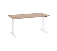 Bureau réglable en hauteur électrique chêne clair Ecla Ergo Premium 160 x 80 cm pieds blanc - - Bruneau