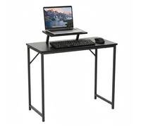 Bureau Relaxdays avec support pour écran, H x L x P : 75 x 80 x 40 cm, MDF, métal, petit bureau, télétravail, noir