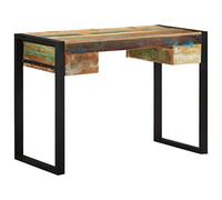 Bureau Rétro en Bois de Récupération Massif avec Deux Tiroirs, Bureau d'Ordinateur Vintage, Table de Travail en Bois Massif pour Étudier ou Lire, Console Style Rustique