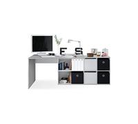Bureau réversible avec caisson coloris Blanc artic / béton- Longueur 136-203 cm x Hauteur 74 x Profondeur 66/ 33 cm