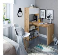 Bureau réversible avec étagères - Coloris blanc et chêne - BU81005 - Bois naturel - Terre de Nuit