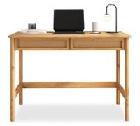 Bureau RODRIGO droit H 76 cm en bois massif coloris chêne avec rangement 2 tiroirs, idéal pour le télétravail Bois G