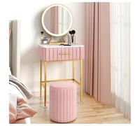 Bureau rose avec miroir rond en bois massif léger avec tiroir Design élégant et peu encombrant 50 x 40 x 75 cm Coiffeuse pour décoration d'intérieur