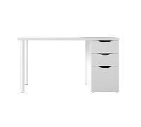 Bureau RUDY réversible avec caisson, 2 tiroirs et 1 porte L138 cm x P60cm - Blanc