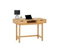 Bureau Salsa Avec Rangement 2 Tiroirs Et 1 Niche, En Pin Massif À La Finition Teintée Et Cirée Marron