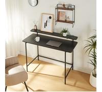 [en.casa] Bureau Style Intemporel avec Étagère Supérieure Table d'Étude Rectangulaire Poste de Travail pour Coin Télétravail Salon Acier Panneau de Particules 120 x 55 x 88 cm Noir