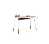 Bureau scandinave 120x60x75 cm décor blanc et chêne