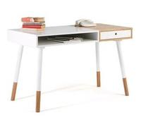 Bureau scandinave 120x60x75 cm décor blanc et chêne Blanc G