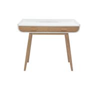 Bureau scandinave blanc et bois clair avec rangements 2 tiroirs L100 cm HALLEN