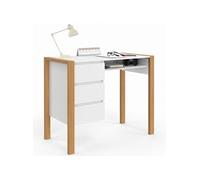 Bureau scandinave HUGO avec 3 tiroirs et niche blanc et bois