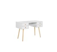 Bureau scandinave rétro - BELIANI - LEVIN - 4 tiroirs - bois clair - blanc