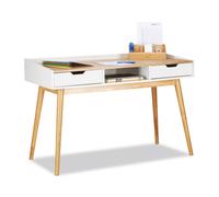 relaxdays Bureau blanc rectangulaire, piétement 4 pieds marron 120,0 x 55,0 cm
