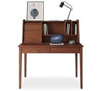Bureau Secrétaire ALISA en Bois Massif avec 2 Tiroirs, 1 Volet, 4 Niches, 114 x 122 x 54 cm, Couleur Châtaignier