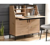 Bureau secrétaire avec 2 portes - MDF - Naturel et Noir - MALEDA