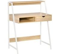 Bureau droit Homcom Bureau secrétaire bureau informatique style néo-rétro tiroir niche étagère métal blanc aspect chêne clair
