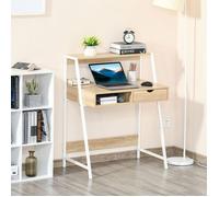 Bureau secrétaire Bureau Informatique Style néo-rétro tiroir Niche étagère métal blanc, aspect chêne clair