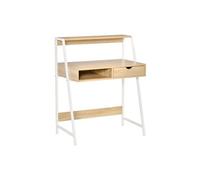 HOMCOM Bureau secrétaire Bureau Informatique Style néo-rétro tiroir Niche étagère métal Blanc, Aspect chêne Clair