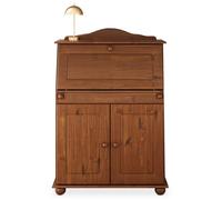 Bureau secrétaire DAVID avec abattant rangement plusieurs étagères 2 portes, en pin massif brun foncé