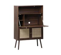 Bureau secrétaire décor bois et cannage 2 portes noyer - Boheme