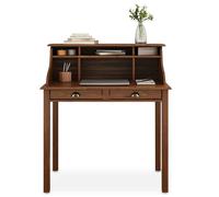 Bureau secrétaire MARLENE en bois massif coloris brun foncé avec rangement sur plusieurs étagères et 2 tiroirs