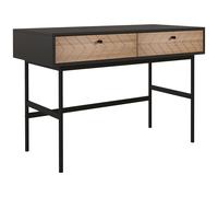 Bureau Secrétaire Style Graphique - 2 Tiroirs Façades Chevrons - Acier Noir Aspect Bois Noir