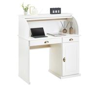 IDIMEX Bureau secrétaire Tom avec volet Roulant Rangement 2 tiroirs et 1 Porte avec étagère, en pin Massif lasuré Blanc