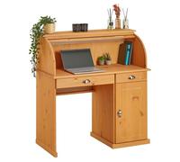 IDIMEX Bureau secrétaire Tom avec volet Roulant Rangement 2 tiroirs et 1 Porte avec étagère, en pin Massif lasuré Brun