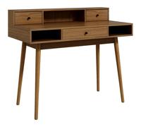 Bureau Secrétaire Vintage 3 Tiroirs 3 Niches Bois De Pin Aspect Noyer Marron