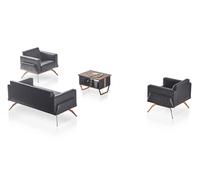 Bureau Set 4pcs 3 places 2x Fauteuil Table basse Gris Style Unicolore