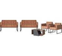 Bureau Set 5pcs Marron 2x 2 places 2x Fauteuil Table basse Gris Style
