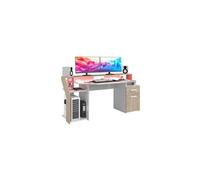 Bureau Silver Avec Led - Décor Chene Et Mélamine Blanc Brillant - L 178 X P 88 X H 68 Cm Silver6890stat