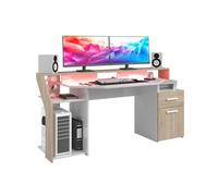 Bureau Silver Avec Led - Décor Chene Et Mélamine Blanc Brillant - L 178 X P 88 X H 68 Cm Silver6890stat
