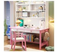 Bureau Simple en Bois Massif avec bibliothèque intégrée, idéal pour Le Bureau à Domicile ou la Chambre (Couleur : Rose, sans Chaise, Taille : 120 x 60 x 190 cm)