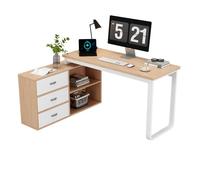 Bureau Simple Nature, Bureau de Travail avec 3 Tiroirs et 2 Compartiments Ouverts, Structure Tube Acier Massif, Plateau Épais