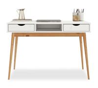 Bureau STEFANO en pin massif avec 2 tiroirs et 1 niche intégrée lasuré blanc/chêne