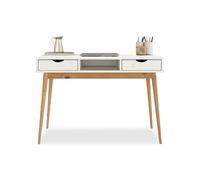Bureau STEFANO en pin massif avec 2 tiroirs et 1 niche intégrée lasuré blanc/chêne