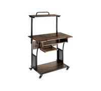 Bureau Style industriel 3 niveaux tablette accrochable et tiroir à clavier Bois foncé industriel, rustique