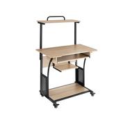 Bureau - TECTAKE - Table de bureau FIFE avec 4 roues pivotantes, tablette et tiroir, 80 x 65,5 x 130,5 cm - Bois clair