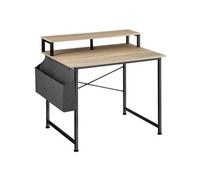 Tectake Table de bureau avec étagère de rangement et poche en tissu - Bois clair industriel, Chêne Sonoma