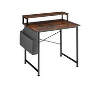 TECTAKE Table de bureau avec étagère de rangement et poche en tissu EVERETT Bois Foncé Industriel, Rustique