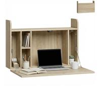 Bureau suspendu - HOMCOM - table murale d'ordinateur tablette rabattable avec rangements - bois - 77x20x51cm - chêne